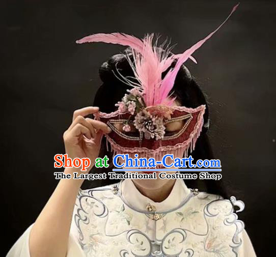 Top Halloween Cosplay Princess Pink Beads Tassel Mask Stage Performance Face Accessories Fancy Ball Decorations Feather Blinder