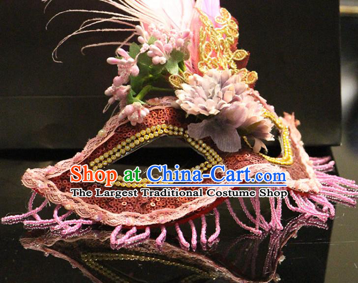 Top Halloween Cosplay Princess Pink Beads Tassel Mask Stage Performance Face Accessories Fancy Ball Decorations Feather Blinder