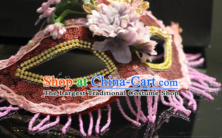 Top Halloween Cosplay Princess Pink Beads Tassel Mask Stage Performance Face Accessories Fancy Ball Decorations Feather Blinder