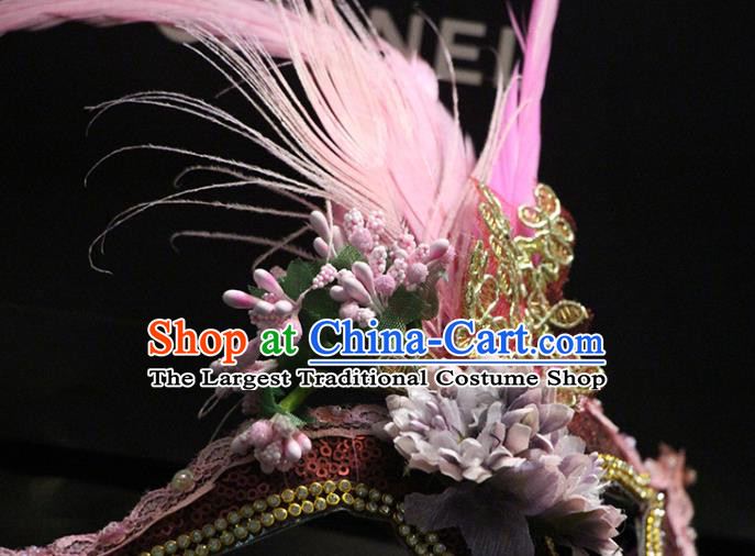 Top Halloween Cosplay Princess Pink Beads Tassel Mask Stage Performance Face Accessories Fancy Ball Decorations Feather Blinder