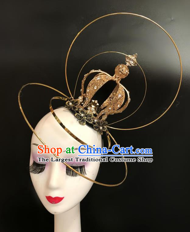 Handmade Halloween Cosplay Hair Accessories Gothic Queen Golden Royal Crown Stage Show Headdress