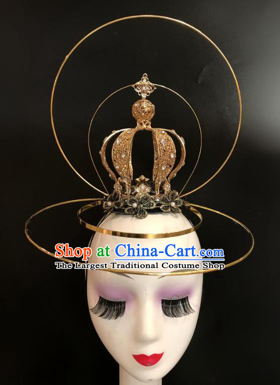 Handmade Halloween Cosplay Hair Accessories Gothic Queen Golden Royal Crown Stage Show Headdress