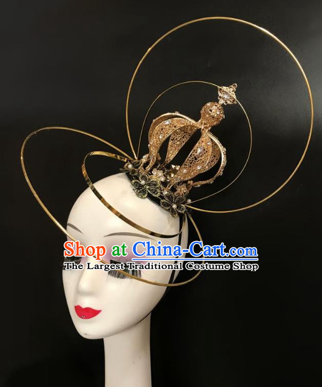Handmade Halloween Cosplay Hair Accessories Gothic Queen Golden Royal Crown Stage Show Headdress