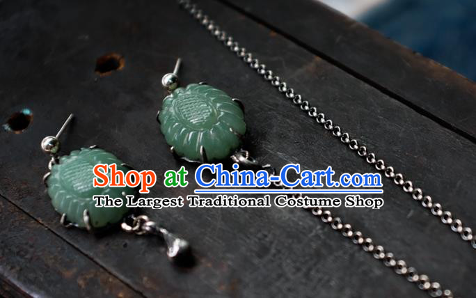 China Traditional Ear Stud Jewelry National Earrings Handmade Green Jade Ear Accessories
