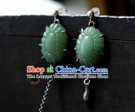 China Traditional Ear Stud Jewelry National Earrings Handmade Green Jade Ear Accessories