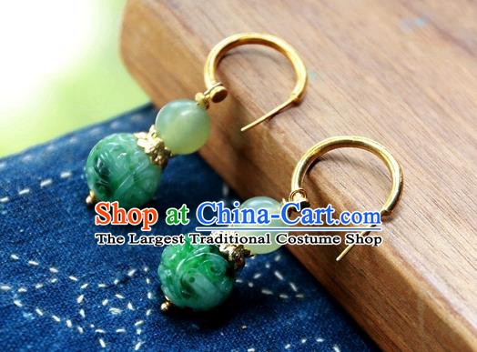 China Traditional Jade Carving Beads Jewelry Handmade Ear Accessories National Court Earrings