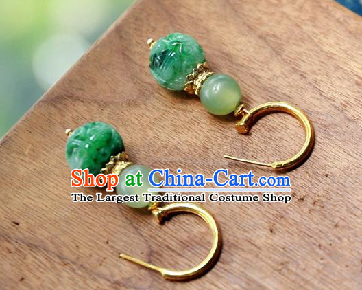 China Traditional Jade Carving Beads Jewelry Handmade Ear Accessories National Court Earrings