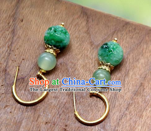 China Traditional Jade Carving Beads Jewelry Handmade Ear Accessories National Court Earrings