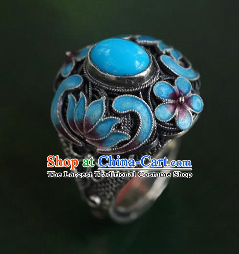 China Ancient Queen Cloisonne Lotus Ring Accessories Traditional Qing Dynasty Court Jewelry