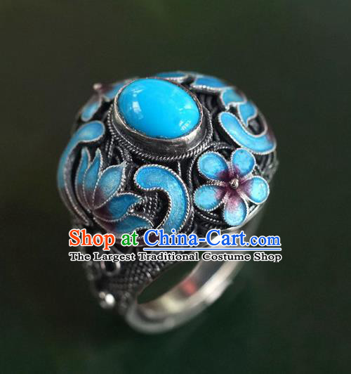 China Traditional Qing Dynasty Queen Cloisonne Ring Accessories Ancient Court Kallaite Jewelry