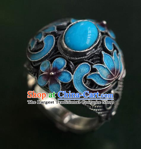 China Traditional Qing Dynasty Queen Cloisonne Ring Accessories Ancient Court Kallaite Jewelry