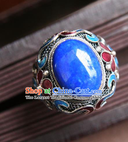 China Traditional Qing Dynasty Queen Enamel Plum Ring Accessories Ancient Court Woman Silver Circlet Jewelry