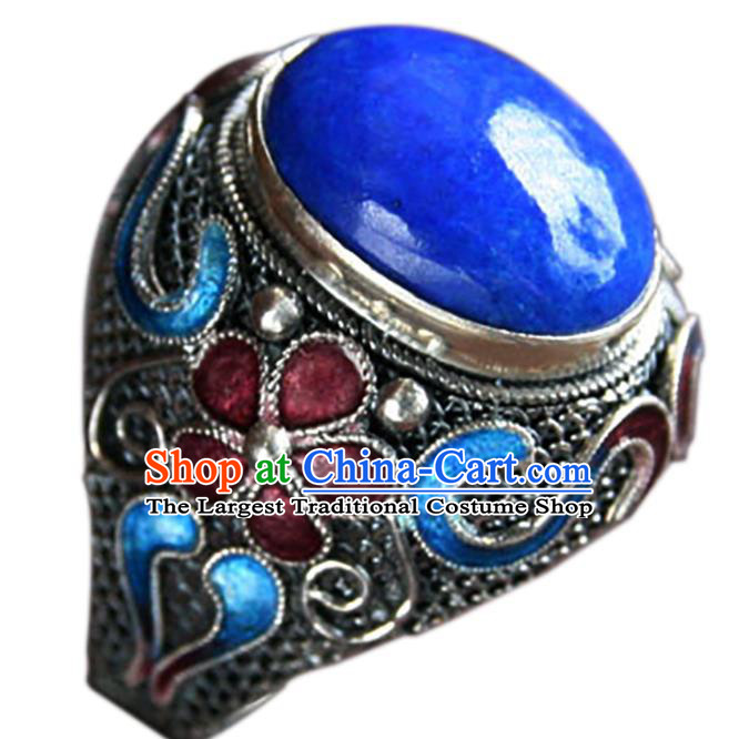 China Traditional Qing Dynasty Queen Enamel Plum Ring Accessories Ancient Court Woman Silver Circlet Jewelry
