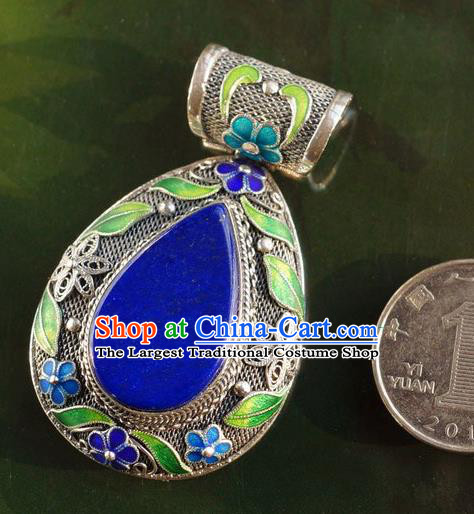 China Traditional Handmade Cloisonne Plum Necklace Pendant National Lapis Jewelry Accessories