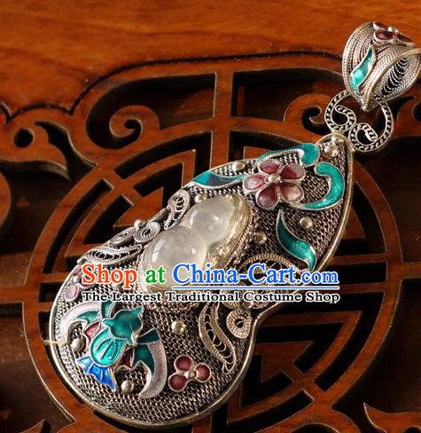 China Traditional National Silver Jewelry Accessories Handmade Jade Gourd Necklace Pendant