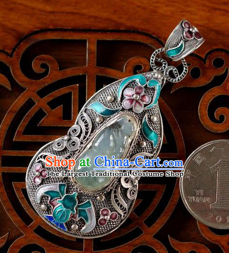 China Traditional Accessories Handmade Cloisonne Bat Necklace Pendant National Jade Gourd Silver Jewelry