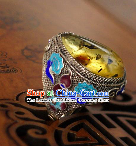 China Traditional Silver Jewelry Qing Dynasty Chrysophoron Ring Accessories Ancient Court Woman Cloisonne Gourd Circlet