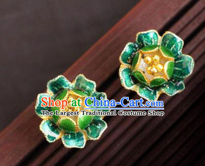Handmade Enamel Green Peony Earrings Chinese Cheongsam Ear Accessories Traditional Jewelry