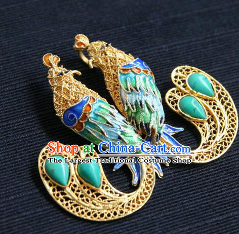 China Classical Cloisonne Phoenix Accessories Traditional National Silver Jewelry Handmade Brooch