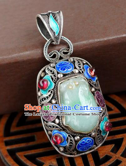 China Classical Cloisonne Accessories Traditional National Silver Jewelry Handmade Jade Necklace Pendant