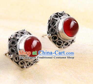Handmade Silver Earrings Chinese Cheongsam Ear Accessories Traditional Carnelian Jewelry