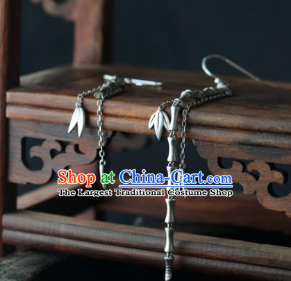 Handmade Chinese Cheongsam Ear Accessories Traditional Silver Bamboo Tassel Earrings Jewelry