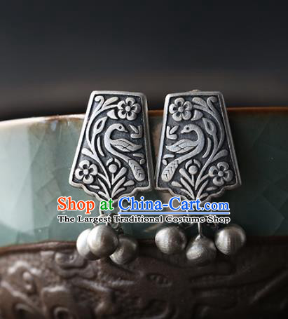 Handmade Chinese Cheongsam Jewelry Ear Accessories Traditional Silver Carving Earrings