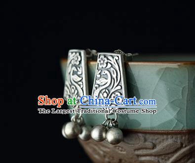 Handmade Chinese Cheongsam Jewelry Ear Accessories Traditional Silver Carving Earrings