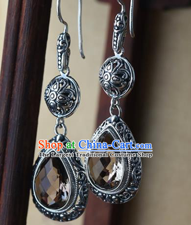 Handmade Chinese Silver Ear Accessories Cheongsam Earrings Traditional Citrine Jewelry