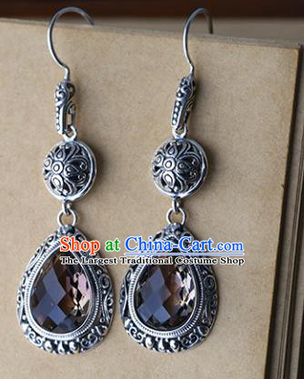 Handmade Chinese Silver Ear Accessories Cheongsam Earrings Traditional Citrine Jewelry