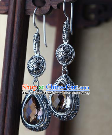 Handmade Chinese Silver Ear Accessories Cheongsam Earrings Traditional Citrine Jewelry