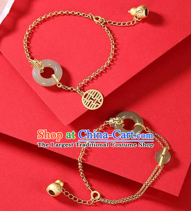 China Classical Accessories Traditional National Jade Bracelet Jewelry Handmade Golden Gourd Hand Decorative