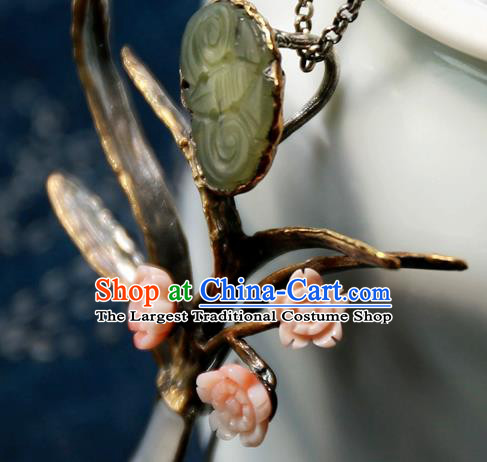 Handmade China Jade Accessories Traditional Brooch Pendant National Women Silver Jewelry
