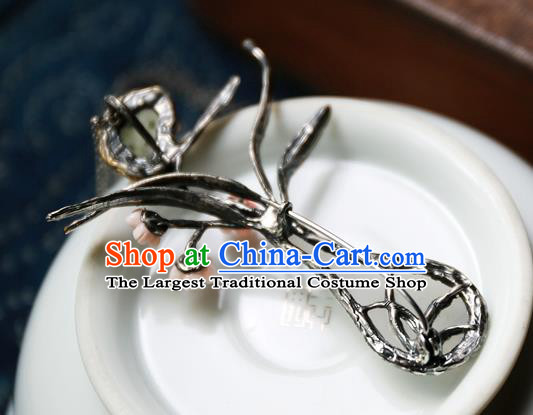 Handmade China Jade Accessories Traditional Brooch Pendant National Women Silver Jewelry