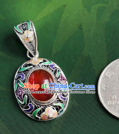 China Traditional National Silver Jewelry Court Cloisonne Accessories Handmade Agate Necklace Pendant