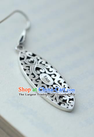 Handmade Chinese Ethnic Earrings Traditional Silver Carving Ear Jewelry Accessories