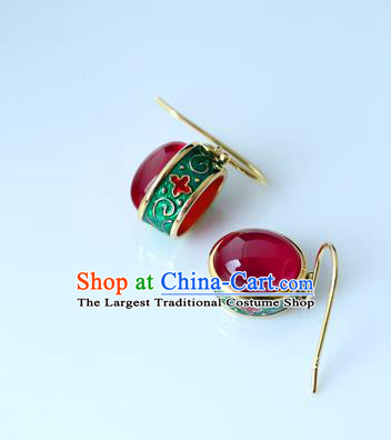 Handmade Chinese Enamel Earrings Traditional Ear Jewelry Red Corundum Accessories