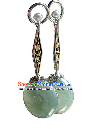 Handmade Chinese Traditional Jade Ear Jewelry Eardrop Accessories Classical Cheongsam Silver Earrings