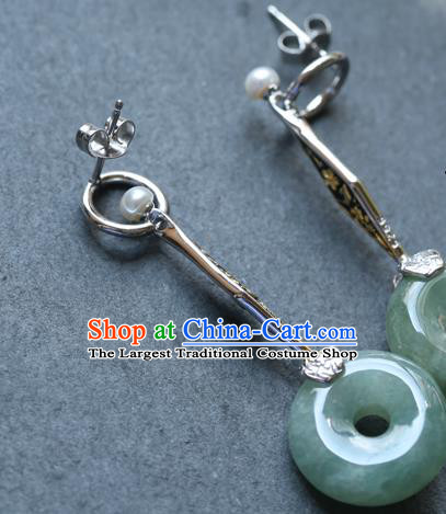 Handmade Chinese Traditional Jade Ear Jewelry Eardrop Accessories Classical Cheongsam Silver Earrings