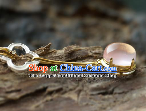 Handmade Chinese Pink Chalcedony Eardrop Accessories Classical Cheongsam Earrings Traditional Rose Quartz Ear Jewelry