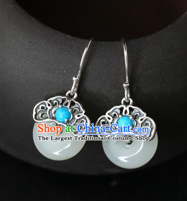Handmade Chinese Classical Cheongsam Earrings Accessories Traditional Jade Ear Jewelry Silver Eardrop