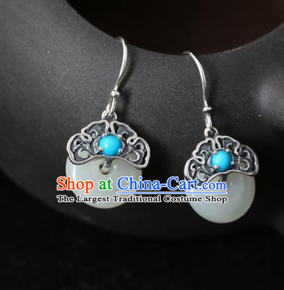Handmade Chinese Classical Cheongsam Earrings Accessories Traditional Jade Ear Jewelry Silver Eardrop