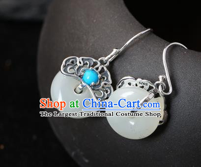 Handmade Chinese Classical Cheongsam Earrings Accessories Traditional Jade Ear Jewelry Silver Eardrop