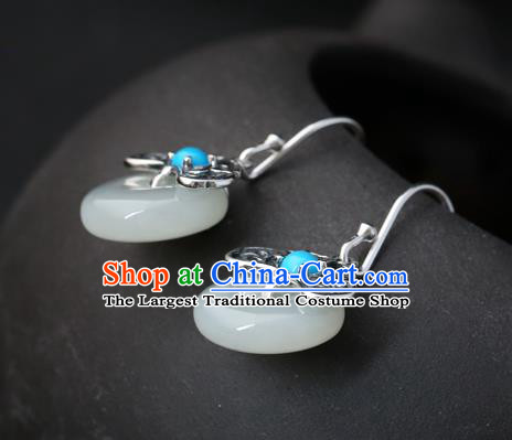 Handmade Chinese Classical Cheongsam Earrings Accessories Traditional Jade Ear Jewelry Silver Eardrop