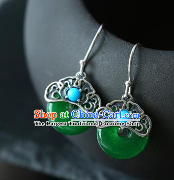 Handmade Chinese Traditional Ear Jewelry Silver Eardrop Classical Cheongsam Chrysoprase Earrings Accessories