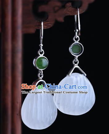 Handmade Chinese Silver Jade Eardrop Classical Cheongsam Carving Quartz Earrings Accessories Traditional Ear Jewelry
