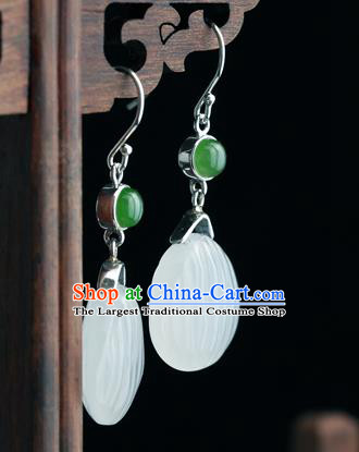 Handmade Chinese Silver Jade Eardrop Classical Cheongsam Carving Quartz Earrings Accessories Traditional Ear Jewelry