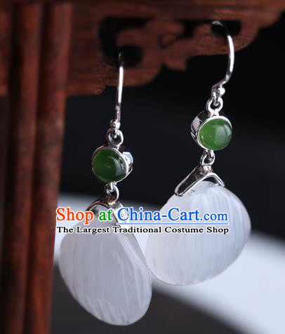 Handmade Chinese Silver Jade Eardrop Classical Cheongsam Carving Quartz Earrings Accessories Traditional Ear Jewelry