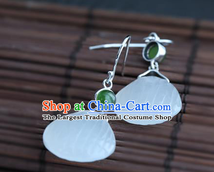 Handmade Chinese Silver Jade Eardrop Classical Cheongsam Carving Quartz Earrings Accessories Traditional Ear Jewelry
