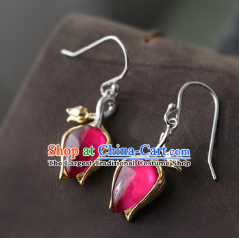 Handmade Chinese Red Corundum Eardrop Classical Cheongsam Earrings Accessories Traditional Convallaria Ear Jewelry